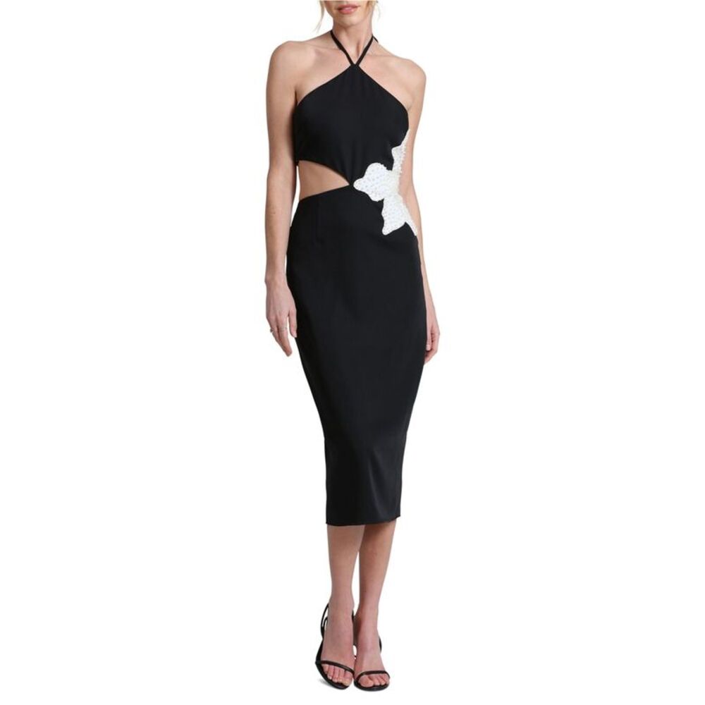 Avec Les Filles Womens Floral Applique Slit Midi Dress, , 12, DM